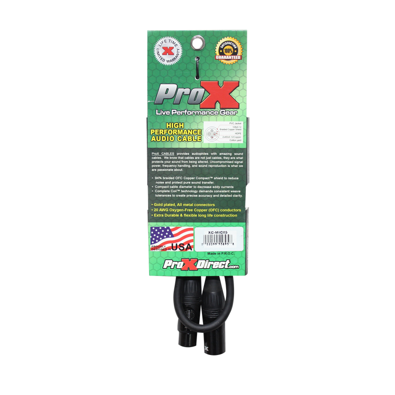 ProX XC-MIC03 3 pi. Câble de microphone haute performance XLR3-F vers XLR3-M symétrique