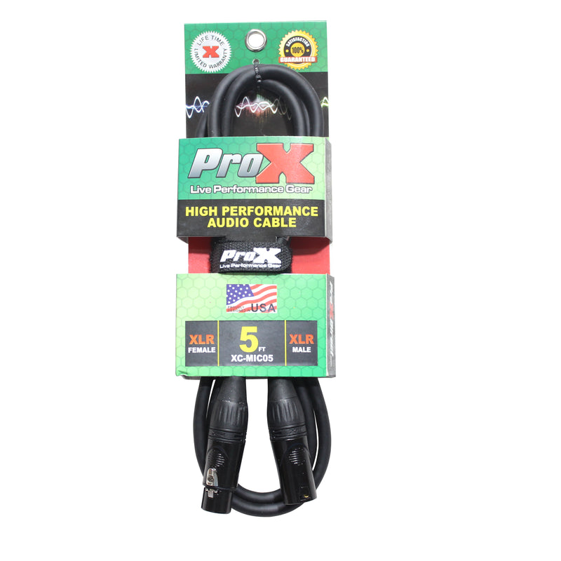 ProX XC-MIC05 5 pi. Câble de microphone haute performance XLR-F vers XLR-M symétrique