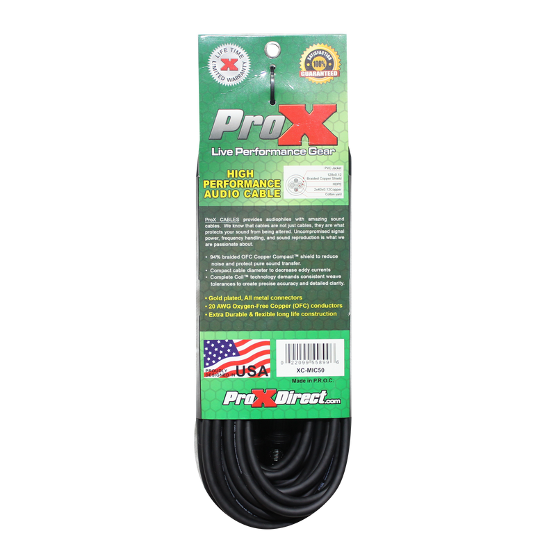 ProX XC-MIC50 50 Ft. Balanced XLR3-F to XLR3-M High Performance Microphone Cable