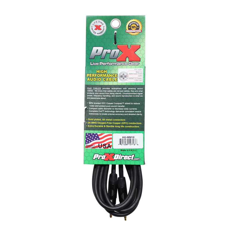 ProX XC-MM10 Balanced TRS-M Mini 1/8" to TRS-M Mini 1/8" High Performance Audio Cable - 10 Ft.