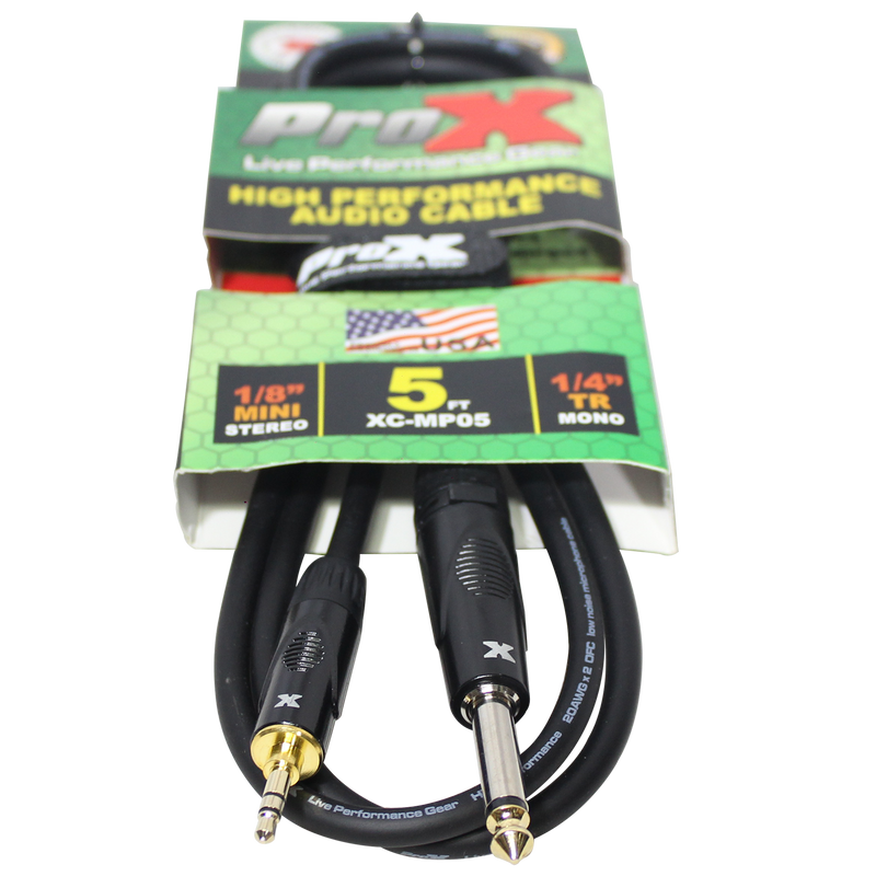 ProX XC-MP05 5 Ft. Unbalanced TRS-M Mini 1/8" to TS-M High Performance Audio Cable