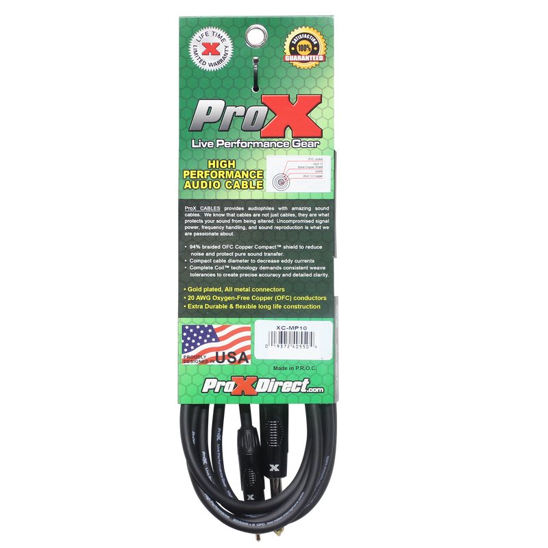 ProX XC-MP10 10 Ft. Unbalanced TRS-M Mini 1/8" to TS-M High Performance Audio Cable