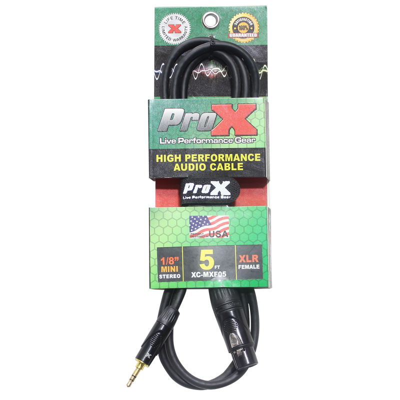 ProX XC-MXF05 5 Ft. Unbalanced 3.5mm TRS-M Mini to XLR3-F High Performance Audio Cable