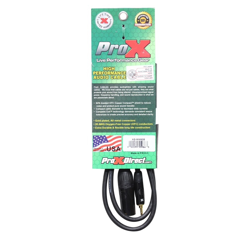 ProX XC-MXM05 5 Ft. UnBalanced Audio Cable 1/8" (3.5mm) TRS Mini to XLR-M