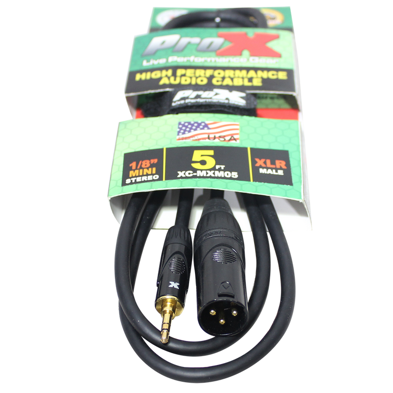 ProX XC-MXM05 Unbalanced Audio Cable 1/8" (3.5mm) TRS Mini to XLR-M - 5 Ft.