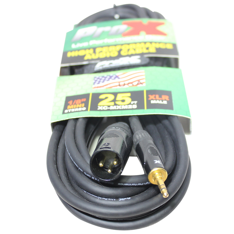 ProX XC-MXM25 Unbalanced 1/8" TRS-M Mini to XLR3-M High Performance Audio Cable - 25 Ft.