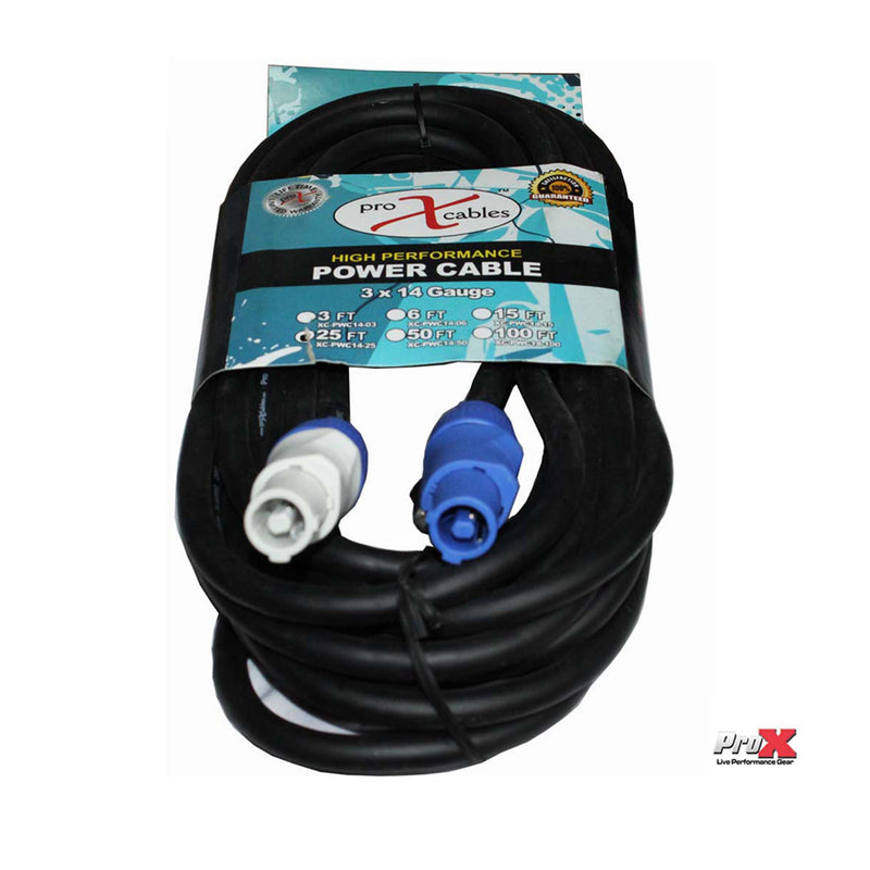 ProX XC-PWC14-25 25 Ft.14 AWG High Performance PowerCon Link Grey Male to PowerCon Blue Male
