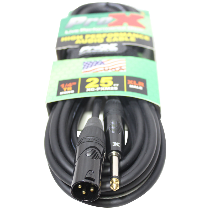 ProX XC-PXM25 25 Ft. Unbalanced 1/4" TS to XLR3-M High Performance Audio Cable