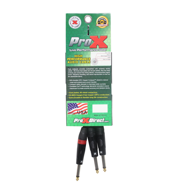 ProX XC-PYP03 Câble audio haute performance 1/4" vers double 1/4" - 3 pi.