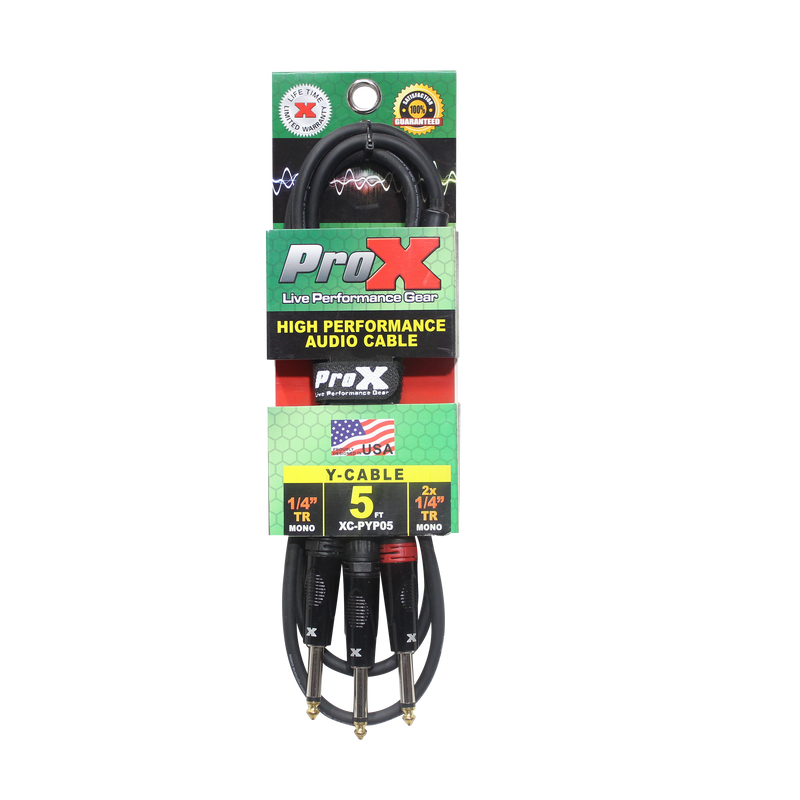 ProX XC-PYP05 Câble audio haute performance 1/4" TS-M vers double 1/4" TS-M - 5 pi.