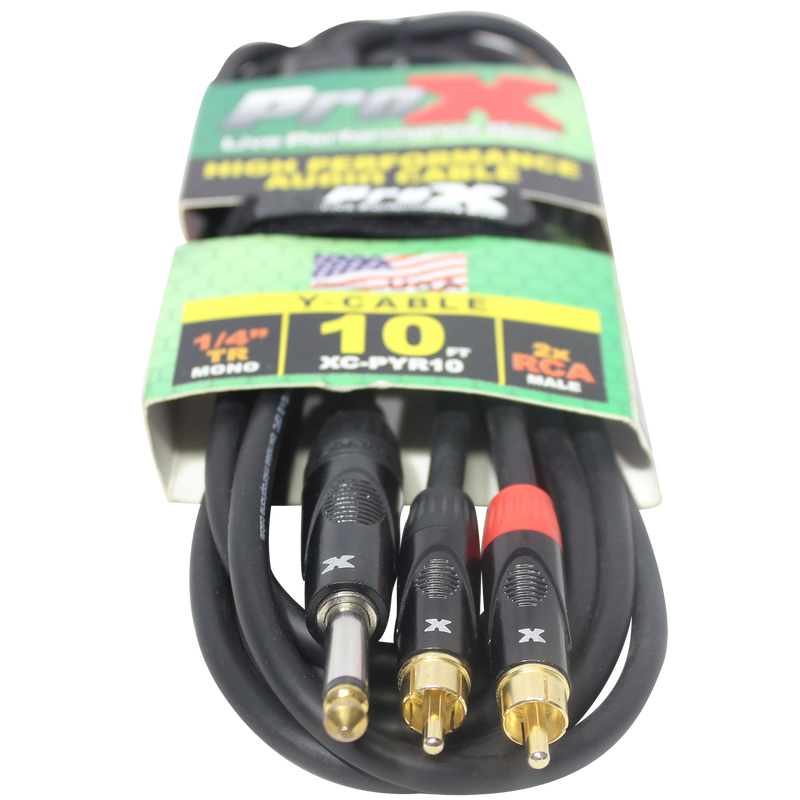 ProX XC-PYR10 Unbalanced 1/4" TS-M to Dual RCA-M High Performance Audio Y Cable - 10 Ft.