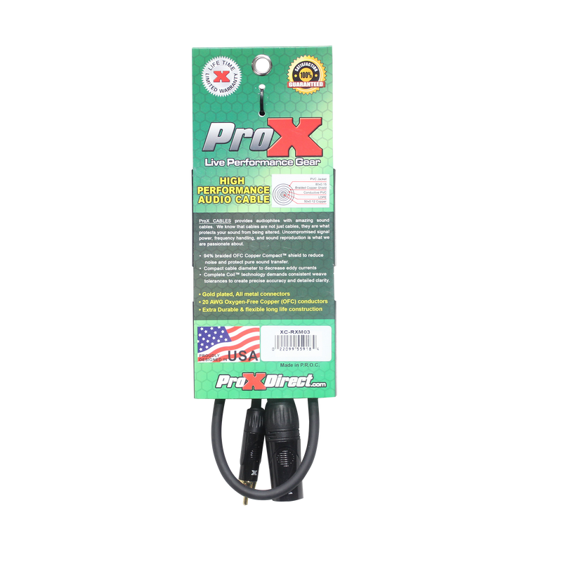 ProX XC-RXM03 3 pieds. Câble audio asymétrique haute performance RCA vers XLR3-M