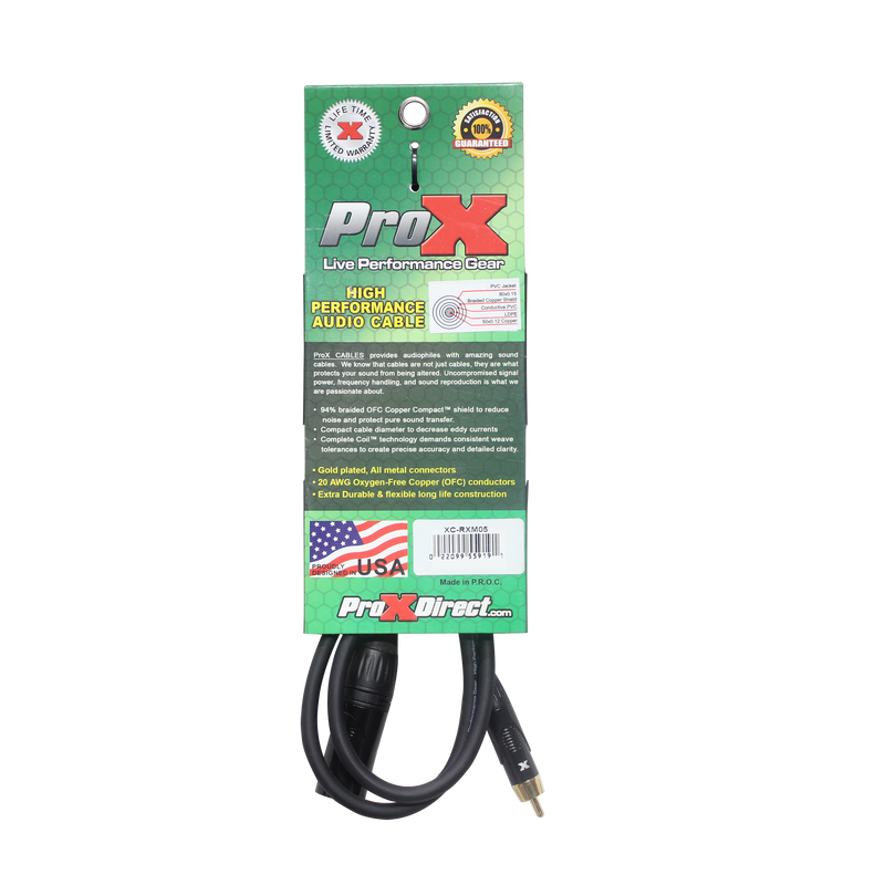 ProX XC-RXM05 5 pieds. Câble audio asymétrique haute performance RCA vers XLR3-M