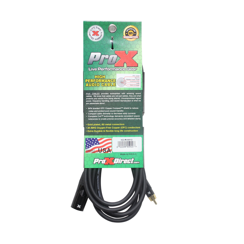ProX XC-RXM10 10 pieds. Câble audio asymétrique haute performance RCA vers XLR3-M