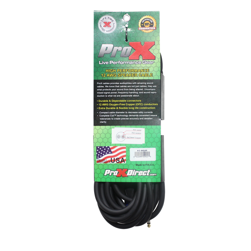 ProX XC-SQ25 25ft. 12 AWG SpeakOn to 1/4" TS High Performance Speaker Cable