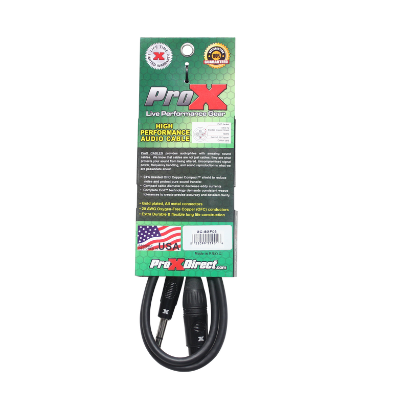 ProX XC-SXF05 5 Ft. Balanced 1/4" TRS-M to XLR-F High Performance Audio Cable