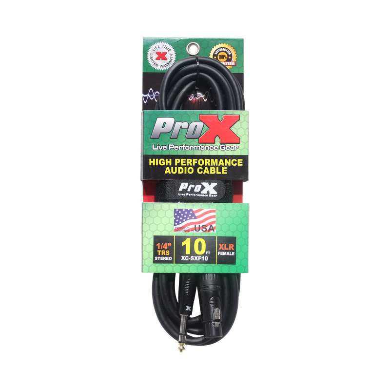ProX XC-SXF10 10 Ft. Balanced 1/4" TRS to XLR3-F High Performance Audio Cable