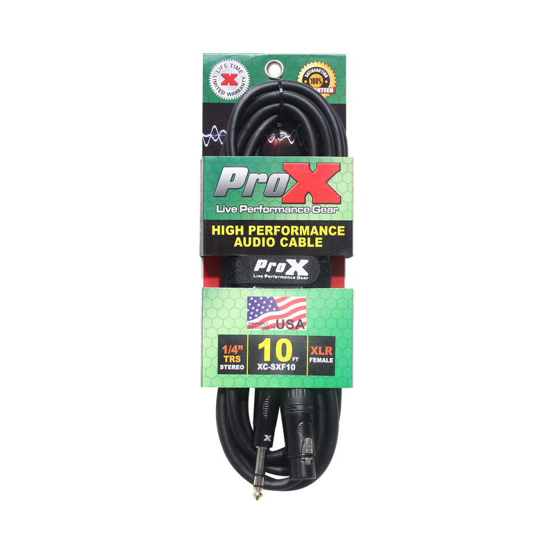 ProX XC-SXF10 10 pieds. Câble audio haute performance symétrique 1/4" TRS vers XLR3-F