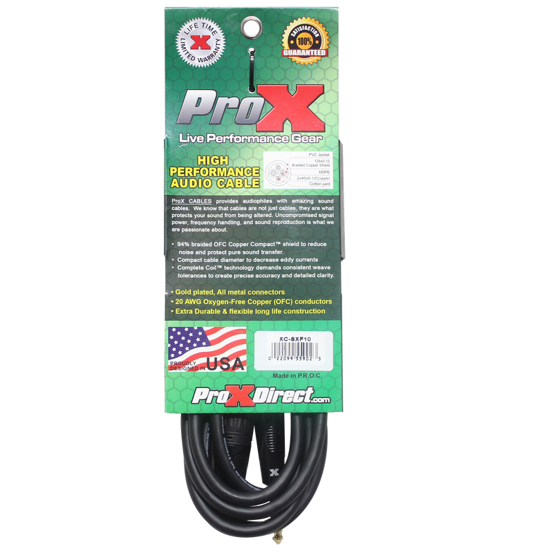 ProX XC-SXF10 10 Ft. Balanced 1/4" TRS to XLR3-F High Performance Audio Cable