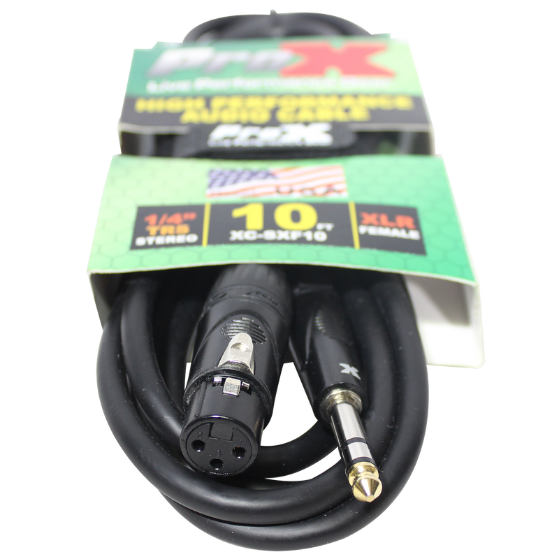 ProX XC-SXF10 10 Ft. Balanced 1/4" TRS to XLR3-F High Performance Audio Cable