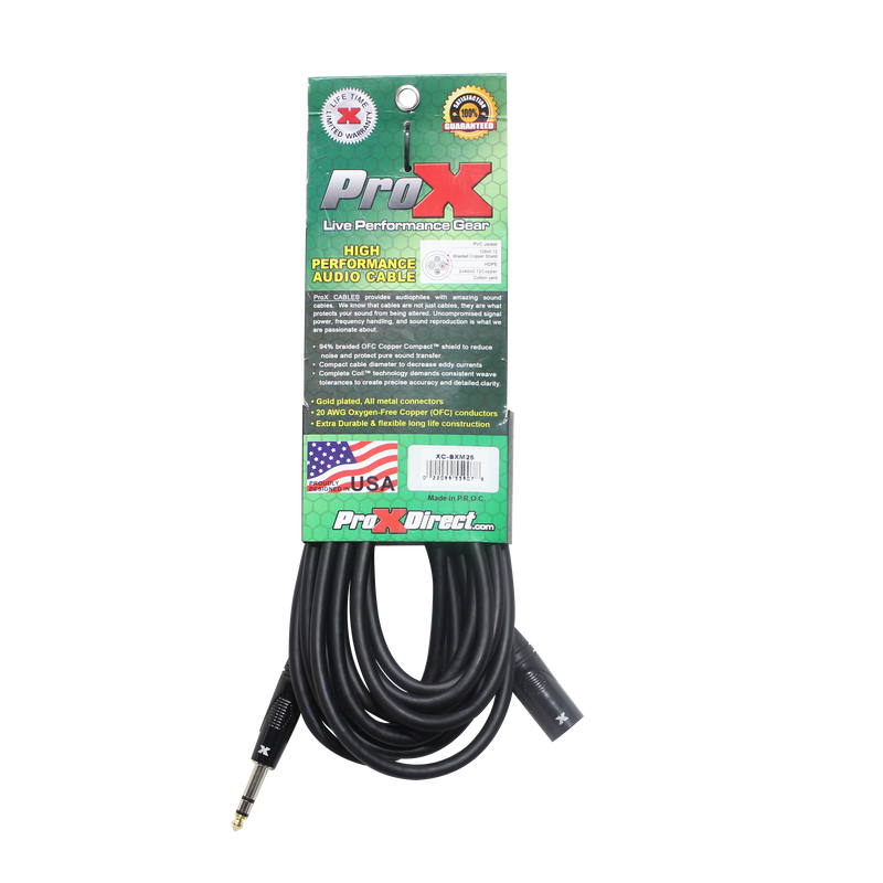 ProX XC-SXM25 25 Ft. Balanced XLR-M to 1/4 TRS-M High Performance Audio Cable