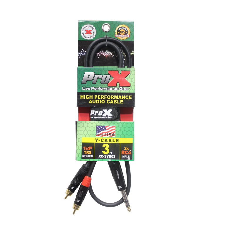 ProX XC-SYR03 Unbalanced 1/4" TRS-M to Dual RCA-M High Performance Audio Cable - 3 Ft.