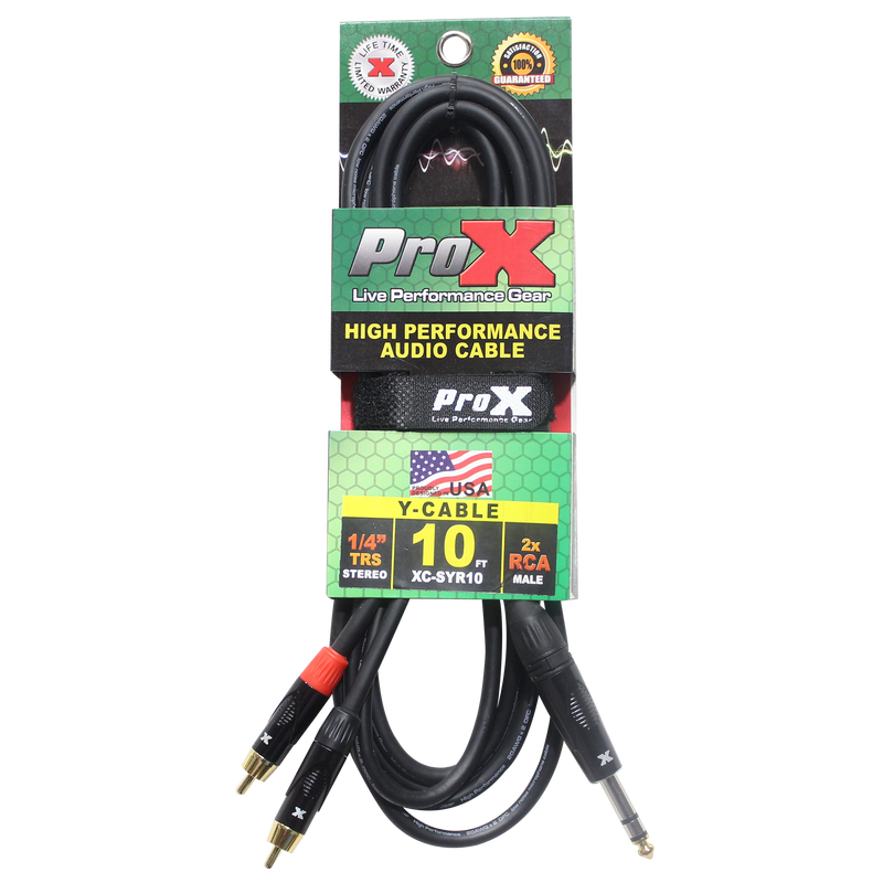 ProX XC-SYR10 10 Ft. Unbalanced 1/4" TRS-M to Dual RCA-M High Performance Audio Cable