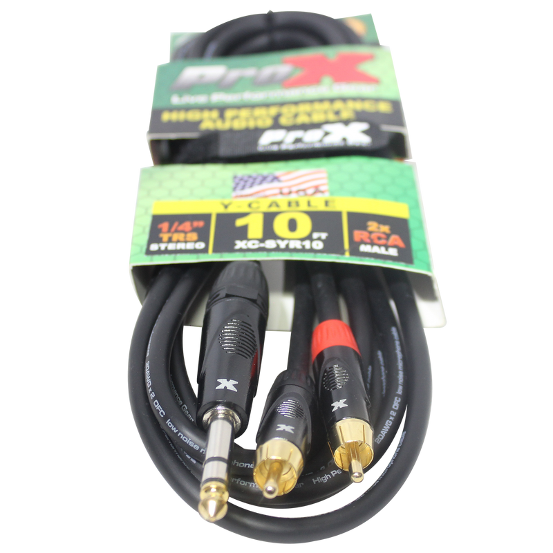 ProX XC-SYR10 Unbalanced 1/4" TRS-M to Dual RCA-M High Performance Audio Cable - 10 Ft.