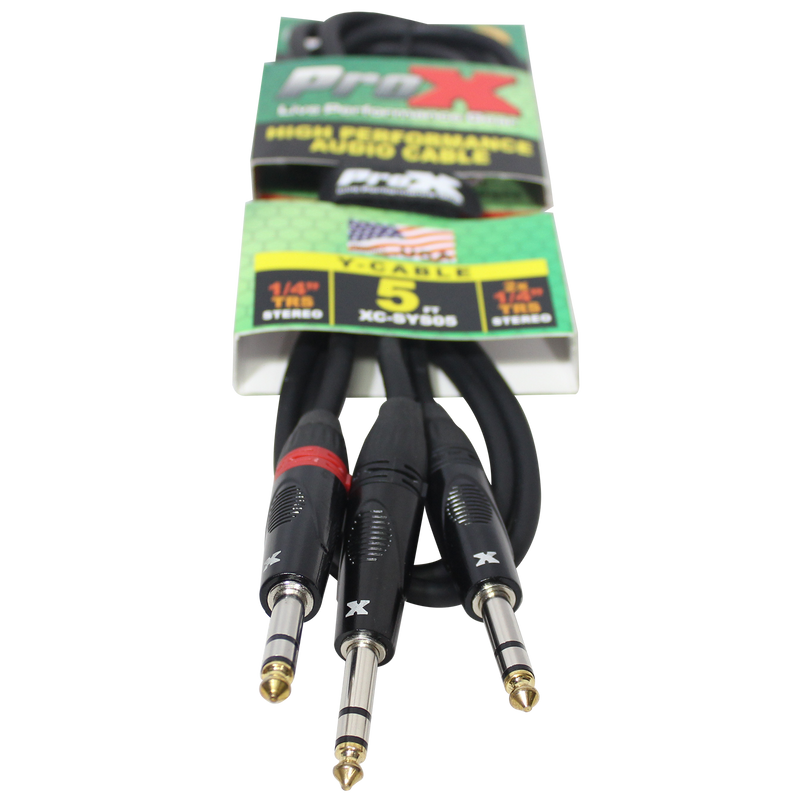 ProX XC-SYS05 1/4" TRS-M to Dual 1/4" TRS-M High Performance Audio Cable - 5 Ft.