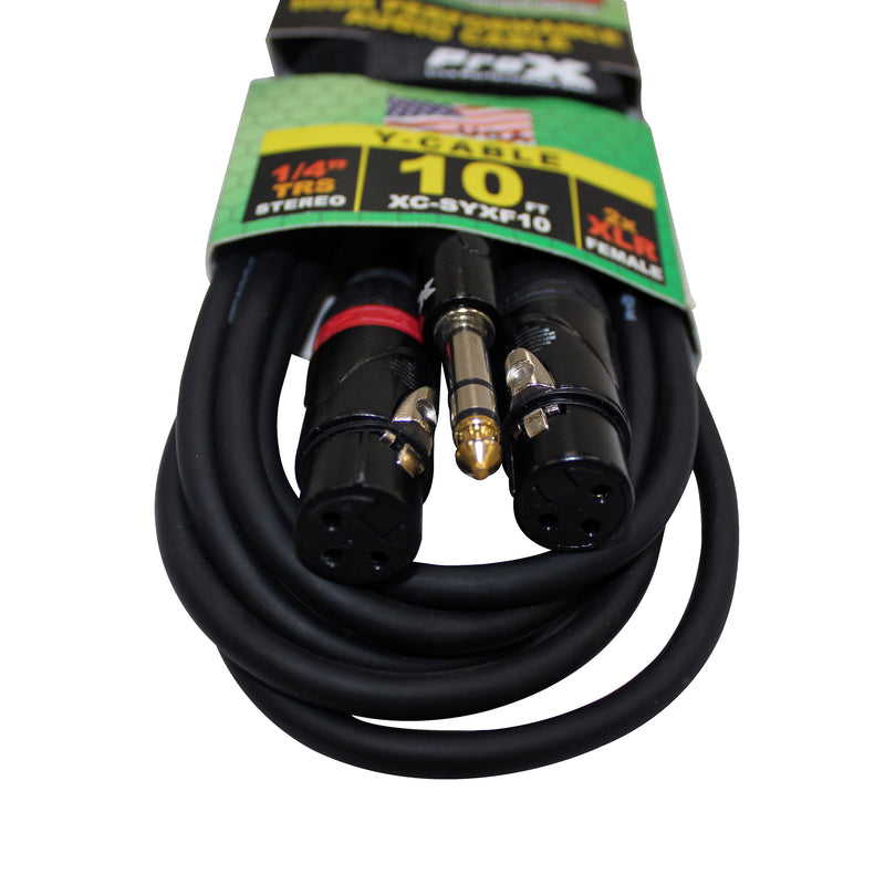 ProX XC-SYXF10 10 Ft. High Performance Y Cable 1/4" TRS-M Stereo to Dual XLR-F