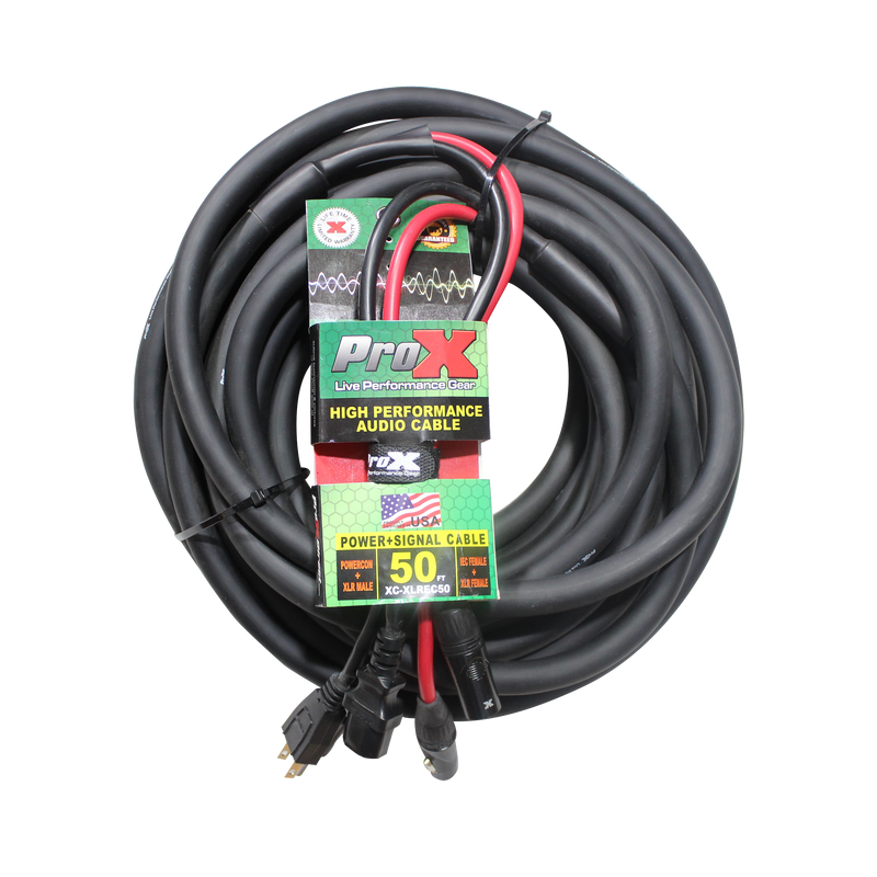 ProX XC-XLREC50 Power Cord/Audio Cable IEC Female to NEMA 15P & Balanced XLR-M to XLR-F - 50ft