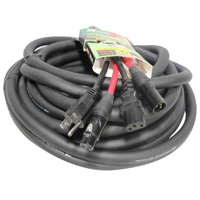 ProX XC-XLREC50 Power Cord/Audio Cable IEC Female to NEMA 15P & Balanced XLR-M to XLR-F - 50ft
