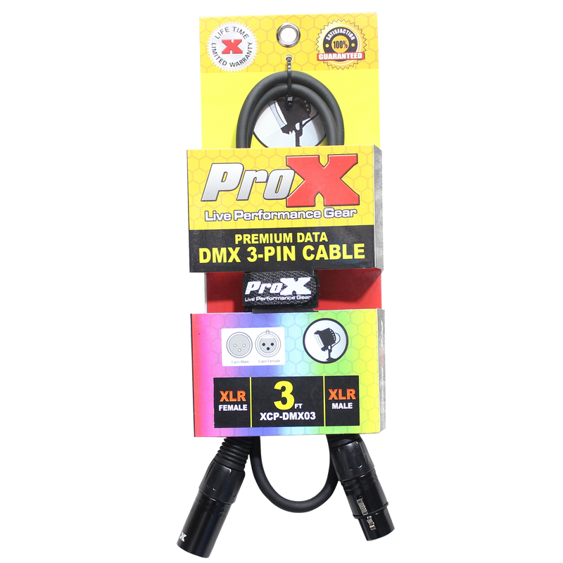ProX XCP-DMX03 3 Ft. DMX XLR3-M to XLR3-F Premium Cable