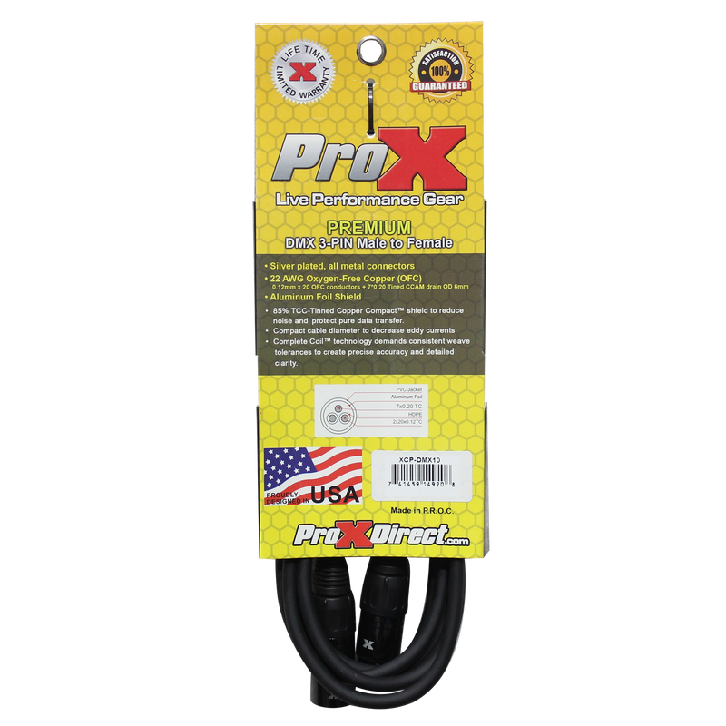 ProX XCP-DMX10 10 Ft. DMX XLR3-M to XLR3-F Premium Cable