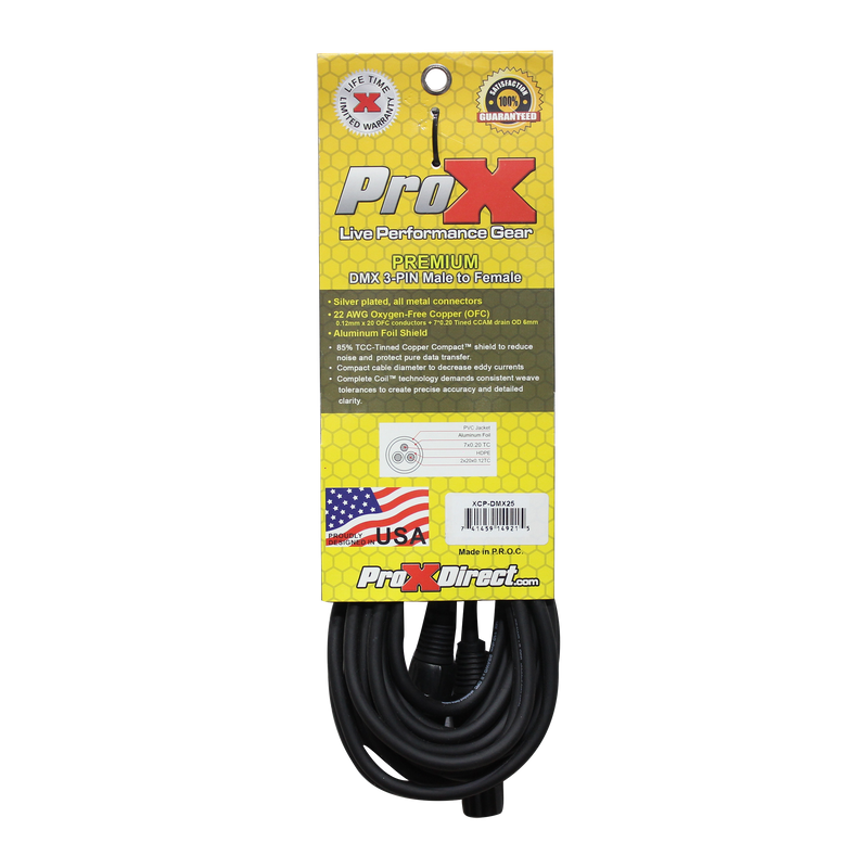 ProX XCP-DMX25 25 pi. Câble Premium DMX XLR3-M vers XLR3-F 