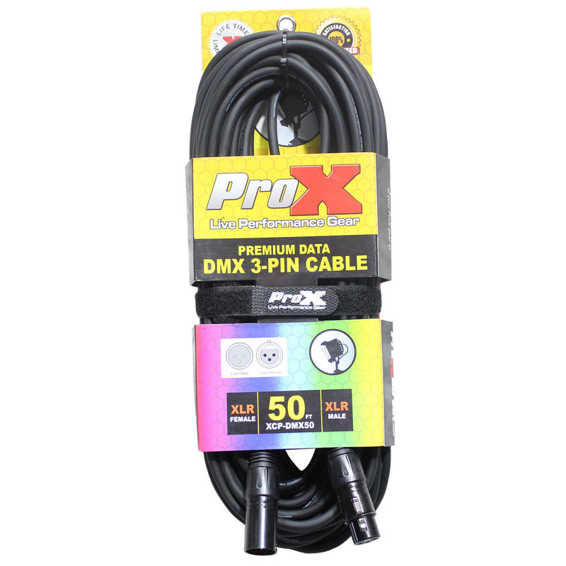 ProX XCP-DMX50 50 pi. Câble Premium DMX XLR3-M vers XLR3-F