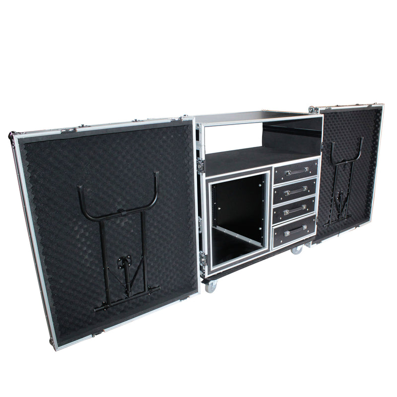 ProX XS-12U4DTWCO Dual-Table Case And Mixing Console Workstation W-Casters