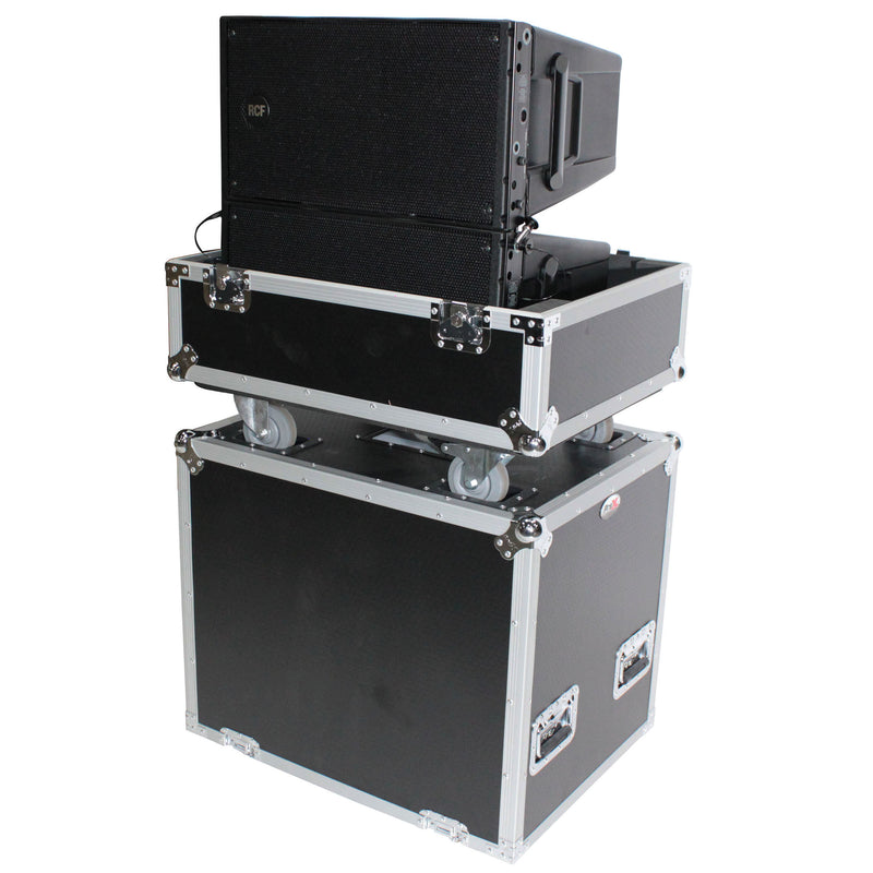 ProX X-RCF-HDL10AX2W Fits 2x RCF HDL 10-A Line Array Speakers Flight Case with 4 inch Wheels