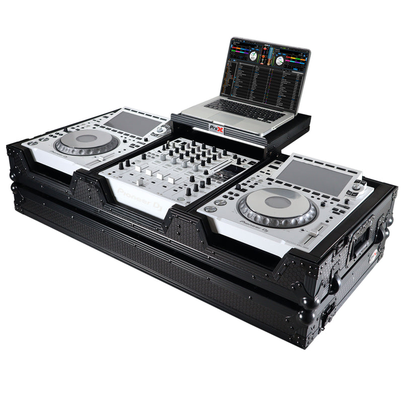 Prox XS-CDM3000WLTBL DJ COFIC COFIN POUR Pioneer 2x CDJ-3000 CD et DJM-900NXS2 Mixer avec roues et étagère pour ordinateur portable (noir sur noir)