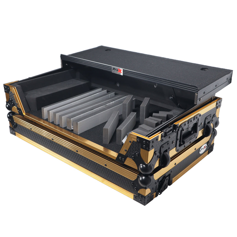 ProX XS-DDJ1000WLTFGLDLED ATA Flight Case for Pioneer DDJ-1000 FLX6 SX3 DJ Controller w/1U Rack Space Laptop Shelf Wheels and LED (Gold Black)