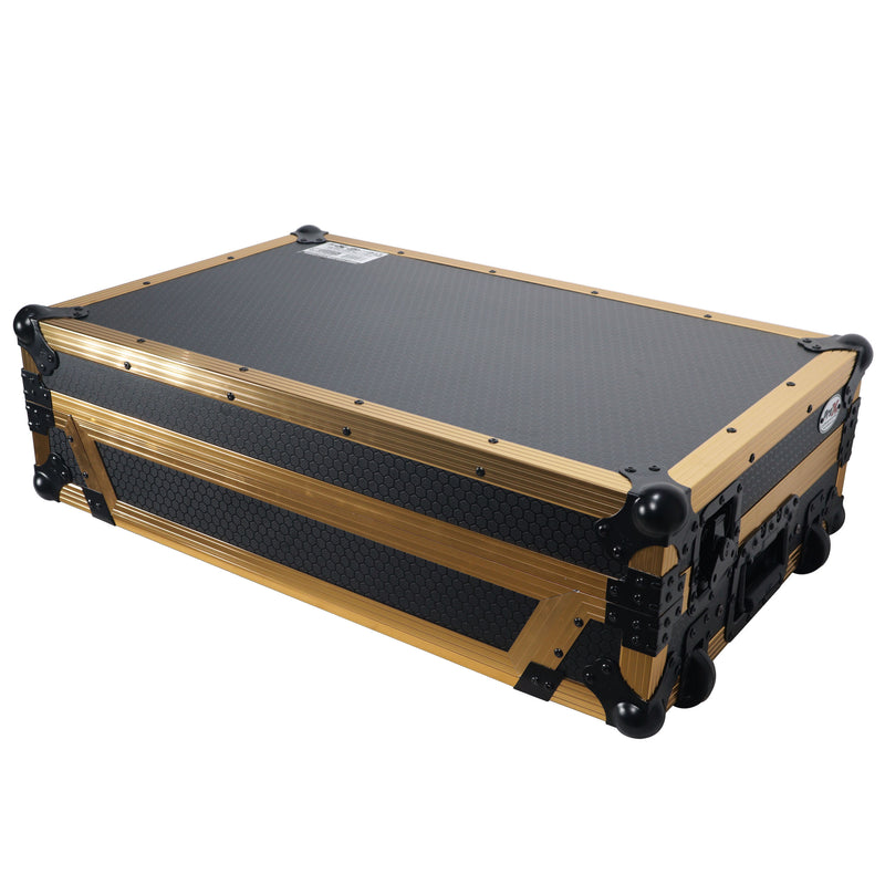 ProX XS-DDJ1000WLTFGLDLED ATA Flight Case pour contrôleur DJ Pioneer DDJ-1000 FLX6 SX3 avec espace rack 1U, roulettes pour ordinateur portable et LED (or noir)