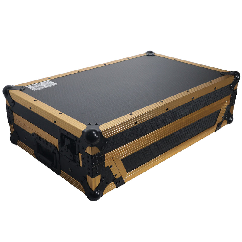 ProX XS-DDJ1000WLTFGLDLED ATA Flight Case for Pioneer DDJ-1000 FLX6 SX3 DJ Controller w/1U Rack Space Laptop Shelf Wheels and LED (Gold Black)