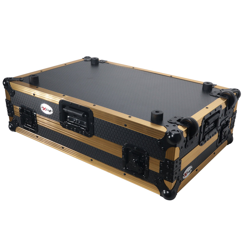 ProX XS-DDJ1000WLTFGLDLED ATA Flight Case for Pioneer DDJ-1000 FLX6 SX3 DJ Controller w/1U Rack Space Laptop Shelf Wheels and LED (Gold Black)