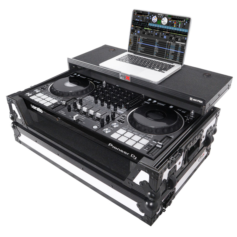 Prox xs-ddj1000 wlt wh ata casse de vol pour pionnier ddj-1000 flx6 sx3 dj contrôleur avec plate-forme d'ordinateur portable 1U rack et roues (noir blanc)