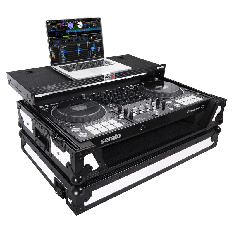 Prox xs-ddj1000 wlt wh ata casse de vol pour pionnier ddj-1000 flx6 sx3 dj contrôleur avec plate-forme d'ordinateur portable 1U rack et roues (noir blanc)