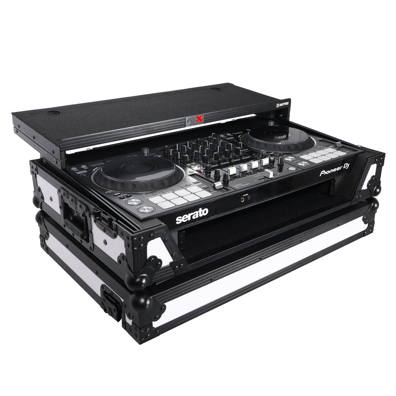 Prox xs-ddj1000 wlt wh ata casse de vol pour pionnier ddj-1000 flx6 sx3 dj contrôleur avec plate-forme d'ordinateur portable 1U rack et roues (noir blanc)