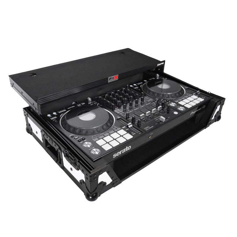 Prox xs-ddj1000 wlt wh ata casse de vol pour pionnier ddj-1000 flx6 sx3 dj contrôleur avec plate-forme d'ordinateur portable 1U rack et roues (noir blanc)