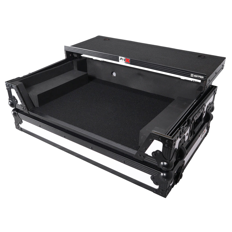 Prox xs-ddj1000 wlt wh ata casse de vol pour pionnier ddj-1000 flx6 sx3 dj contrôleur avec plate-forme d'ordinateur portable 1U rack et roues (noir blanc)