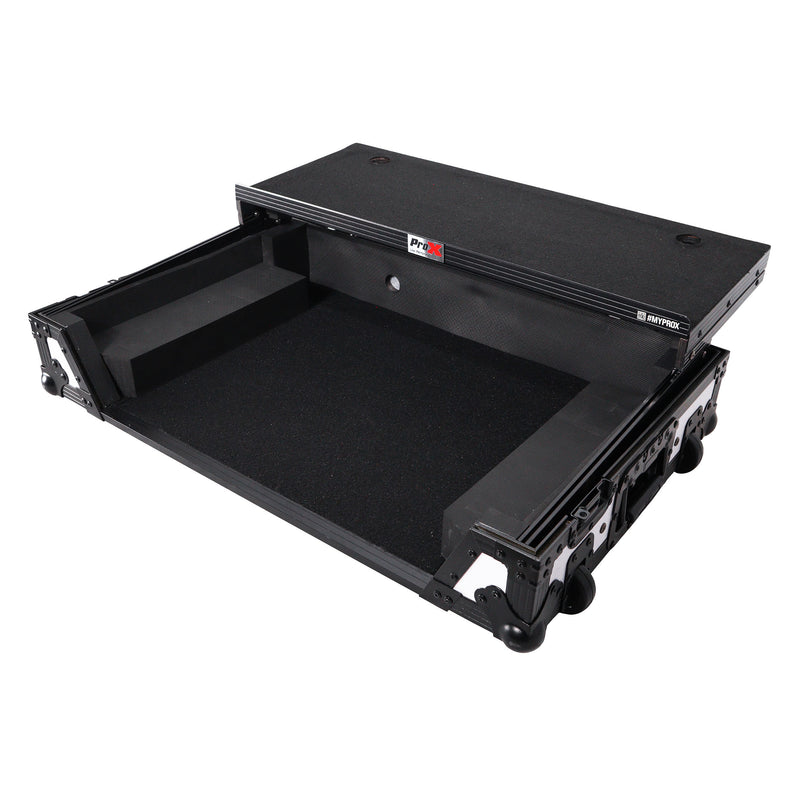 Prox xs-ddj1000 wlt wh ata casse de vol pour pionnier ddj-1000 flx6 sx3 dj contrôleur avec plate-forme d'ordinateur portable 1U rack et roues (noir blanc)