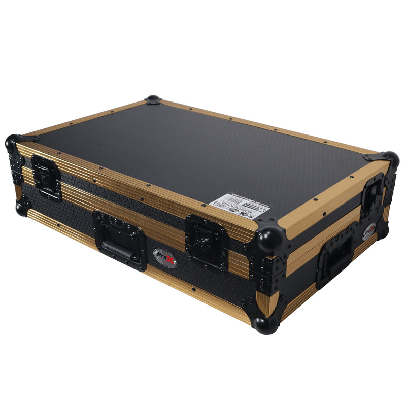 Prox xs-ddj1000wfgld ​​ATA Flight Case pour Pioneer DDJ-1000 FLX6 SX3 DJ Contrôleur avec espace de rack et roues en or (noir en or)